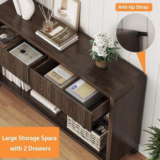 FATORRI Console Sofa Table with 2 Drawers, 47.2 inch Wood Couch Table Behind Sofa, Farmhouse Entryway Tables for Hallway Storage, Dark Walnut