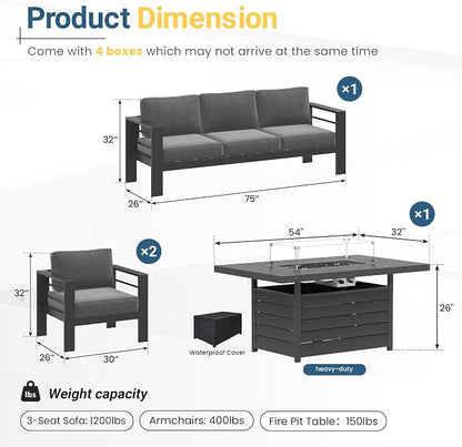 Solaste Aluminum Patio Furniture Set for All Weather, Oversized Metal Outdoor Furniture Set with 27.5" Deep Seating and 3.2" Wide Armrest, Outdoor Patio Conversation Sets with 10" Back Suport Cushion
