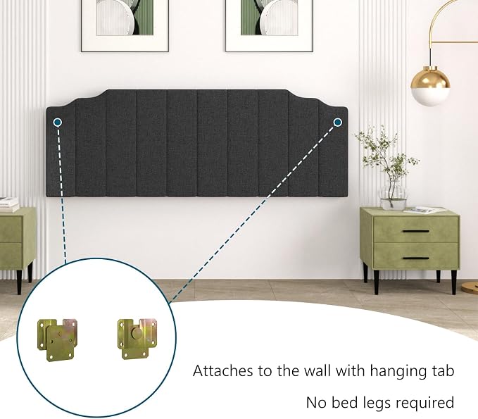 Befurtori King Size Headboard Only, Linen Wall Mounted Headboard King for Adjustable Bed Modern Upholstered Head Board Easy Assembly, Dark Gray