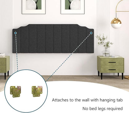 Befurtori King Size Headboard Only, Linen Wall Mounted Headboard King for Adjustable Bed Modern Upholstered Head Board Easy Assembly, Dark Gray