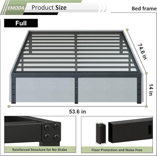 EMODA 14 Inch Full Size Bed Frame with Skirt Cover, Heavy Duty Metal Platform No Box Spring Needed, Easy Assembly Noise Free