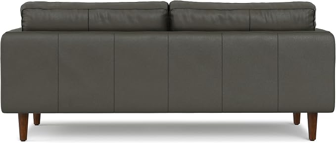 SIMPLIHOME Livingston 76" Wide x 33" High Sofa in Coal Top Grain Genuine Leather, Mid-Century Modern Loveseat for Living Room, Compact 2-Seater with Feather-Wrapped Cushions and Solid Wood Frame