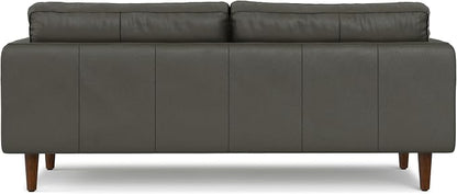 SIMPLIHOME Livingston 76" Wide x 33" High Sofa in Coal Top Grain Genuine Leather, Mid-Century Modern Loveseat for Living Room, Compact 2-Seater with Feather-Wrapped Cushions and Solid Wood Frame