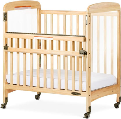 Child Craft Avery SafeAccess Wooden Compact Portable Crib, Features 2 Easy Roll Locking Wheels, Durable Wood Construction, Fits Through Doorways (Natural)