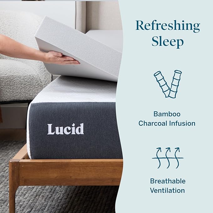 Lucid® 4" Bamboo Charcoal Memory Foam Topper – Extra Thick – Twin
