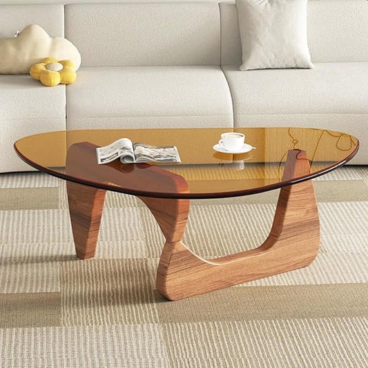 Modern Glass Coffee Table, Mid Century Small Coffee Table, Coffee Table for Living Room,Suitable for Bedroom Living Room Reception Office Tables (Walnut/Brown, Small)