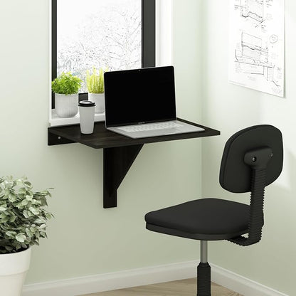 Furinno Hermite Black Folding Table, Wall Mount Floating Table, 23.6 x 30.4 x 17.3, Easy Assembly, for Living Room, Office, Bedroom, Apartment, Black Espresso