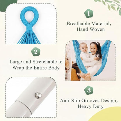 Barydat 2 Pcs Hanging Hammock Chair Boho Swing Chair Outdoor Indoor Comfy Soft Cotton Rope Weaving with 40 Inch Detachable Metal Bars for Backyard Living Room Garden, 270lb Capacity (Blue)