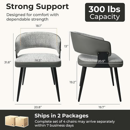 Dining Chairs Set of 4, Modern Upholstered Kitchen & Dining Room Chairs with Breathable Woven Fabric, Easy to Assemble & Clean for Dining Room, Restaurant, Cafe