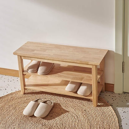 XKZG Shoe Rack Bench Wooden Shoe Storage Bench Simple Style Wood Entryway Bench (Natural,31.5")