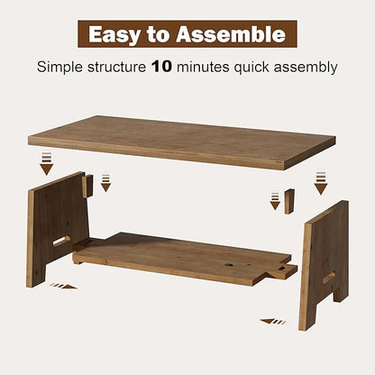 Farmhouse Wood Coffee Table - 43.4" Rectangle Coffee Table Solid Wood Tabletop, Center Tables with Storage Shelf for Living Room, Natural