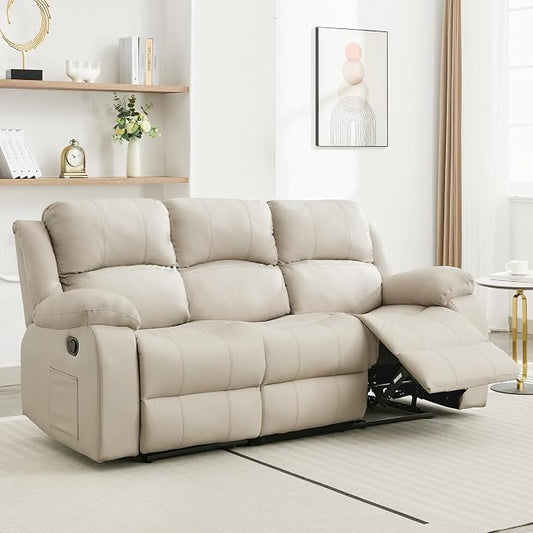 Reclining Loveseat Sofa Leather Recliner Sofa 3 Seater Couch for Living Room, Home Theater Seating(3 Seat,Beige)