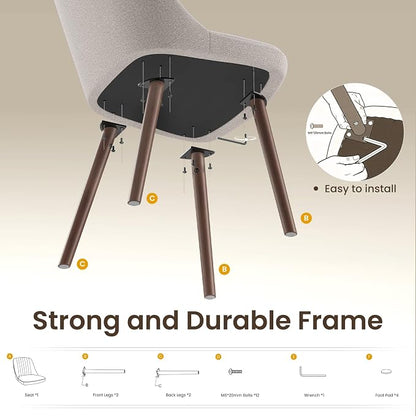 MALOL Upholstered Dining Chairs Set of 2, Modern Fabric Kitchen Chairs with Back, Wood Legs for Kitchen Dining Room Restaurant, Camel