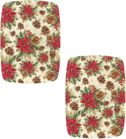 Christmas Flowers Bar Stool Seat Covers Holiday Festive Rectangle Bar Stool Cover 2 Pack Washable Removable Counter Stool Chair Covers for Kitchen Pub Dining Room