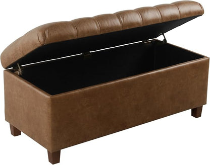 HomePop 40" Button Tufted Storage Bench - Distressed Brown Faux Leather