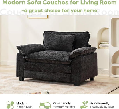 Oprisen Modular Sectional Sofa, Comfy Cloud Couch Sectional Sofa, Chenille Sofa Sleeper Deep Seat Sofa with Throw Pillows for Living Room (Black, 53"- Single Seat)