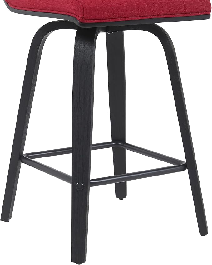 Vienna Modern Counter Height Swivel Bar Stool with Red Upholstered Seat and Brushed Wood Frame Set of 4