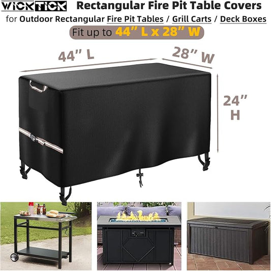 WICKTICK Rectangular Gas Fire Pit Table Cover 44 x 28 inch, Waterproof 600D Heavy Duty Fire Table Cover for 40 - 44 inch Patio Propane Firepit Tables