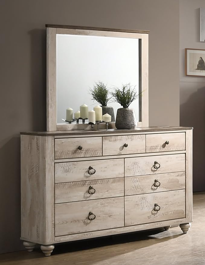 Roundhill Furniture Amerland Contemporary White Wash Finish 6-Piece Bedroom Set,
