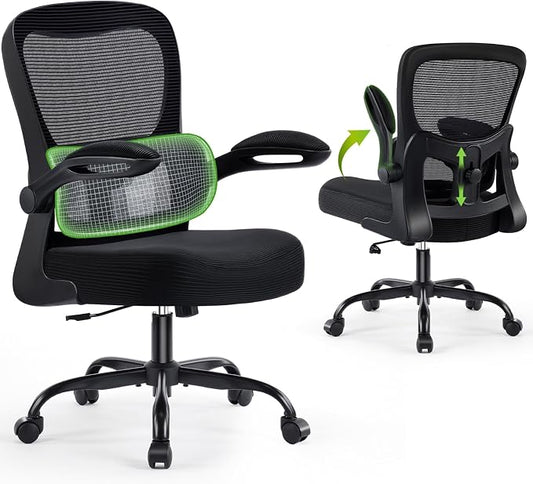 AreShark Office Chair Ergonomic Desk Chairs with Adjustable Lumbar Support, High Back Breathable Mesh Chair with Wheels& Flip-up Armrests,Rolling Swivel Comfy Task Computer Chair for Home Work Gaming