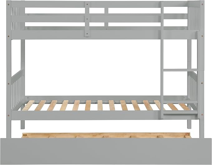 Bellemave Twin Over Twin Bunk Bed with Trundle,Convertible Bunk Beds with Ladder & Safety Guardrails,Twin Size Bunk Beds for Kids Girls Boys,Grey