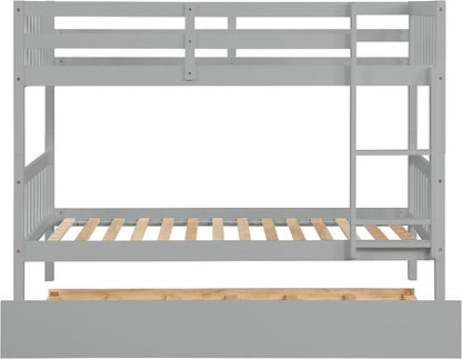 Bellemave Twin Over Twin Bunk Bed with Trundle,Convertible Bunk Beds with Ladder & Safety Guardrails,Twin Size Bunk Beds for Kids Girls Boys,Grey
