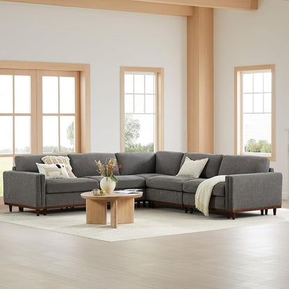 CHITA 114” Super Large Luxury Sectional Modular Sofa, Down Filled, 5 Seat Couch, Grey