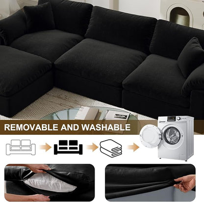 Modular Sectional Sofa Cloud Couch,78.6" Down Filled Comfy Cloud Modern Sofa,2 Seater with Black Linen Couch Cushion Covers Removable Furniture for Living Room
