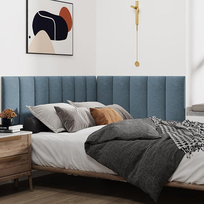 IFNOW Upholstered Wall Mounted Peel and Stick King Size Headboard, Soundproof 3D Wall Panels, Reusable and Removable Tufted Bed Headboard in Dusty Blue (12 Panels, 10" x 24")