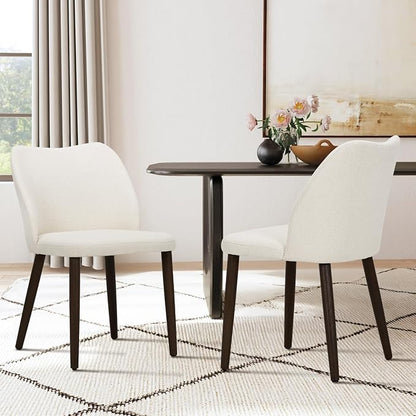 COLAMY Upholstered Dining Chairs Set of 6, Modern Fabric Dining Room Kitchen Side Chair with Padded Seat and Wood Legs for Restaurant/Cafe, Beige