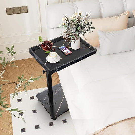 C Table End Table Adjustable Height, 360°Swivel TV Tray Table for Small Spaces, Couch Tables That slide under, C Shaped Side Tables living room and bedroom for Sofa, Bed,Chair, Snack (2, Black)