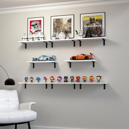 DOLLFIO Floating Shelves, 8 Sets Wall Shelves, Wooden Floating Shelves for Bedroom Wall Décor, Wall Mounted Floating Bathroom Shelf for Storage, Floating Book Shelf Living Room – White, HM02