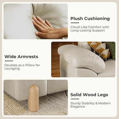 SITJOY Large Cloud Couch, 106" Wide 5 Seater V Shape, Faux Leather in White | Pet-Friendly Scratch-Resistant Leather Sectional Sofas for Living Room, Deep Seat Wide Couch with Chaise, Storage Ottoman