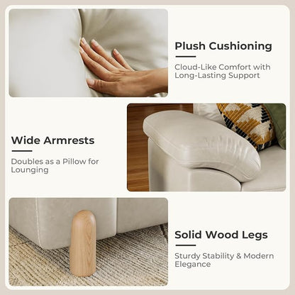 SITJOY Large Cloud Couch, 100" Wide Loveseat Sofa, Faux Leather in White | Pet-Friendly Scratch-Resistant Leather Sectional Sofas for Living Room, Deep Seat Wide Couch with Cuphoders