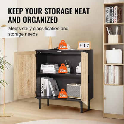 VEVOR Rattan Cabinet, Buffet Cabinet with Storage, Storage Cabinet with 2 Magnetic Doors and Adjustable Shelves, Sideboard Buffet for Hallway, Entryway, Living Room, or Kitchen, Black