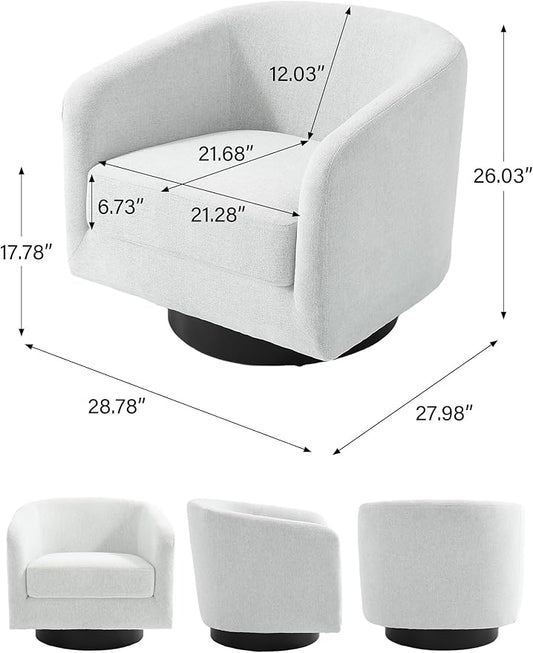 Swivel Barrel Accent Chair, Modern Round Chenille Fabric Arm Chair for Living Room, Bedroom, Comfy Club Reading Chairs for Adults（Chenille Fabric, Beige, Set of 1