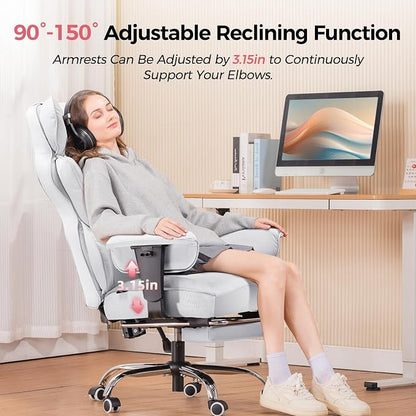 GTPLAYER Big and Tall Gaming Chair 400lbs Heavy Duty Office Chair with Foot Rest & Ergonomic Pocket Spring Lumbar Support, High Back 3D Saddle Shaped Cushion for Back Pain Relief, White