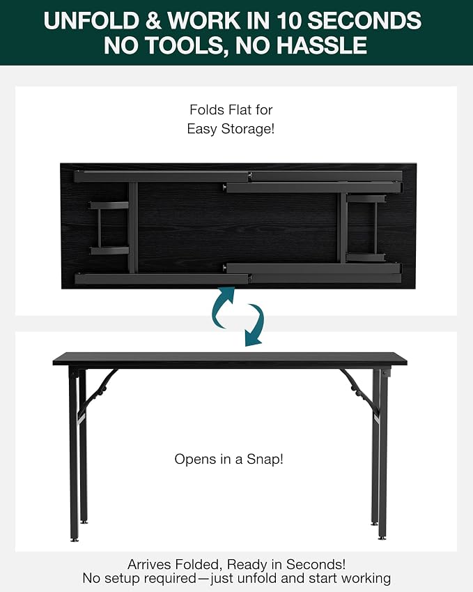 Frylr Small Folding Computer Desk – Portable 55.1 Inch Foldable Laptop Table, Collapsible and Compact for Easy and Fast Setup, Lightweight for Small Spaces, Home Craft and Study Use, Dark Oak