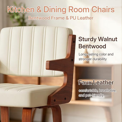 Dining Chairs Set of 2 with Hanging Armrest Beige | Set of 2 with hanging armrests for table-edge storage. Walnut frame and warm beige faux leather seating
