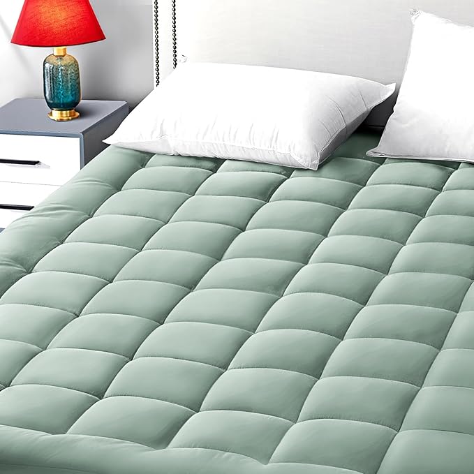 EASELAND King Size Mattress Pad Pillow Top Mattress Topper Cotton Top | 8-21" Deep Pocket Cooling Mattress Cover/Protector 78*80 Inches Pale Aqua, Boxing Quilted & Machine Washable