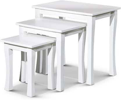 DTY Indoor Living 3-Piece Nesting Tables - Wooden Table Set of 3 for Living Room - Stackable Tables with Sleek White Finish for Stylish and Space-Saving Home Furniture