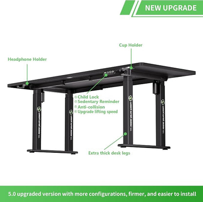 X-WIN Electric Height Adjustable Standing Desk, 71" x 31.5" Inch 4-Leg Ergonomic Sit to Stand Desk for Home Office, Powerful Dual Motor Work Desk with Locking Wheels, Carbon Fiber Textured Black
