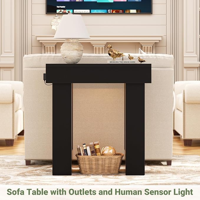 Unikito 32" Entryway Table with Socket and Sensor Light, Narrow Console Table with Storage Behind Couch, Farmhouse Entryway Table for Hallway, Behind the Couch, Living Room