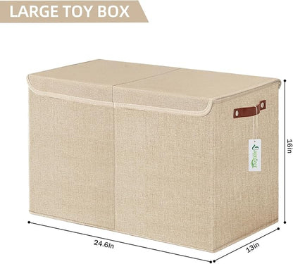 Bagnizer Large Toy Storage Box with Lids, Collapsible Sturdy Baby Storage Organizer Chest Bin Basket for Kids, Boys, Girls, Playroom, Nursery, Bedroom, Closet 25"x13"x16" (Khaki)