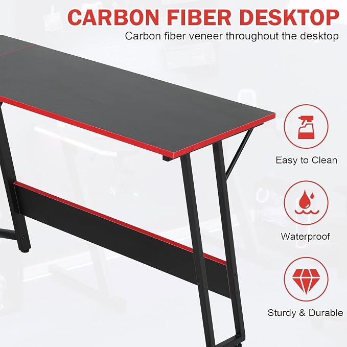 51 Inch L Shaped Gaming Desk Corner Computer Desk with Detachable Monitor Stand for Home Office Learning Gaming Workstation,Black
