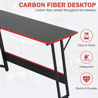 51 Inch L Shaped Gaming Desk Corner Computer Desk with Detachable Monitor Stand for Home Office Learning Gaming Workstation,Black