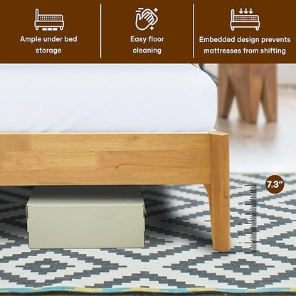 Acacia Haven King Size Bed Frame and Headboard, Solid Wood Platform Bed Frame Scandinavian Bed Compatible with All Mattress Types, No Box Spring Needed, 800lbs Wood Slats Support, Natural Oak