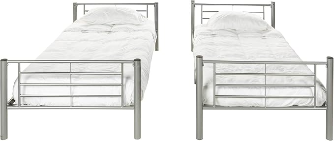 Walker Edison Elodie Urban Industrial Twin Over Twin Metal Bunk Bed, Twin Over Twin, Silver