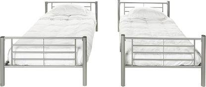 Walker Edison Elodie Urban Industrial Twin Over Twin Metal Bunk Bed, Twin Over Twin, Silver