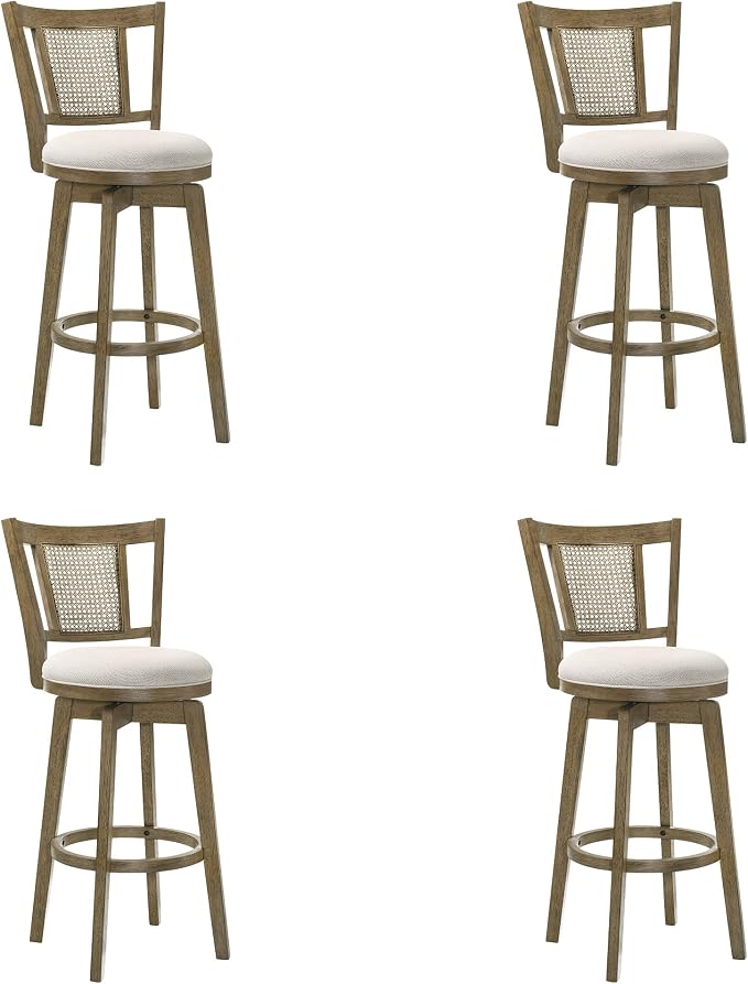 Armen Living Isla 30 in. Putty Brown Bar Height Rubberwood Swivel Barstool with Cream Fabric Seat - Set of 4
